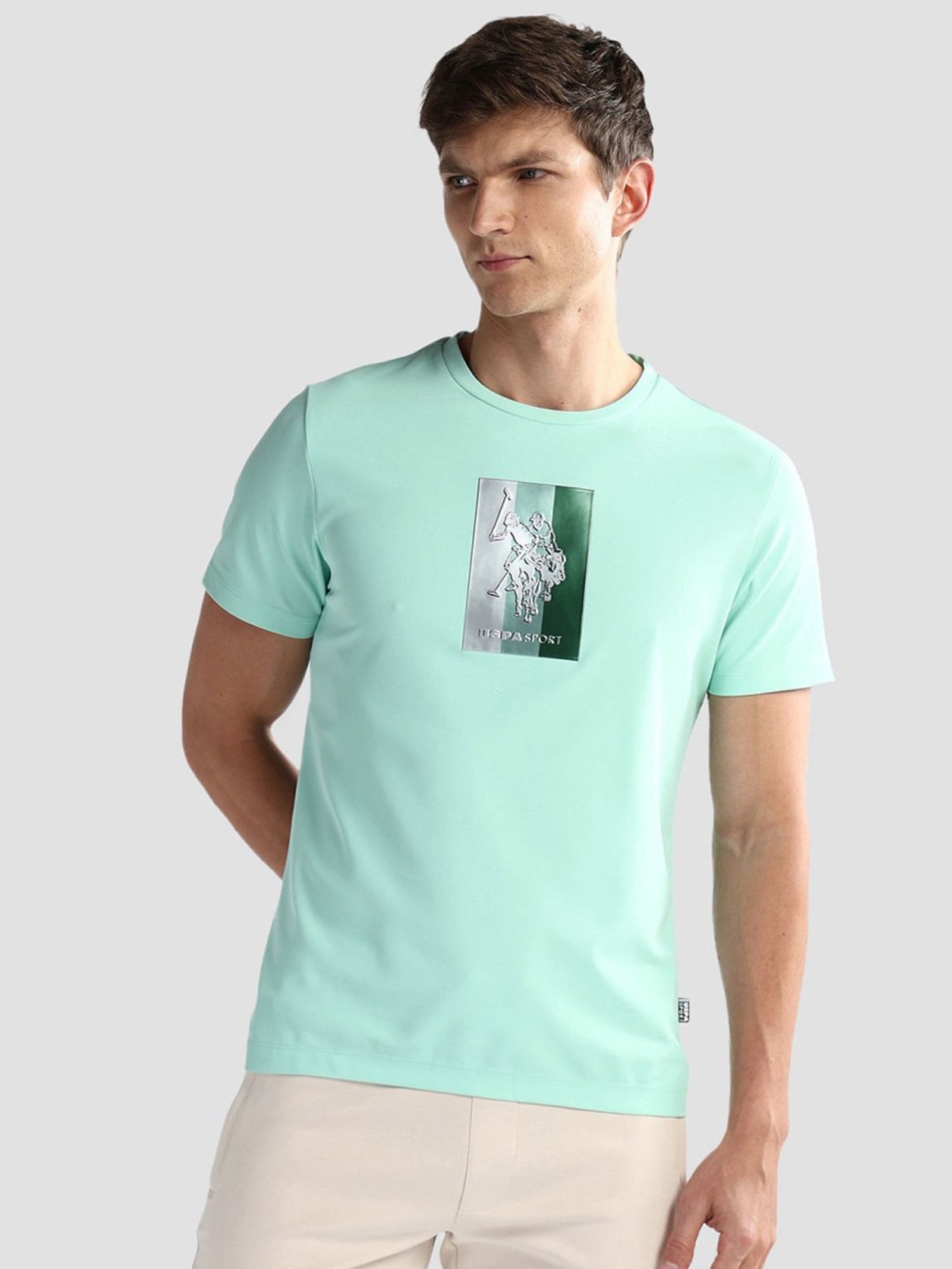 USPA Active Green Slim Fit Printed Sports T-Shirt