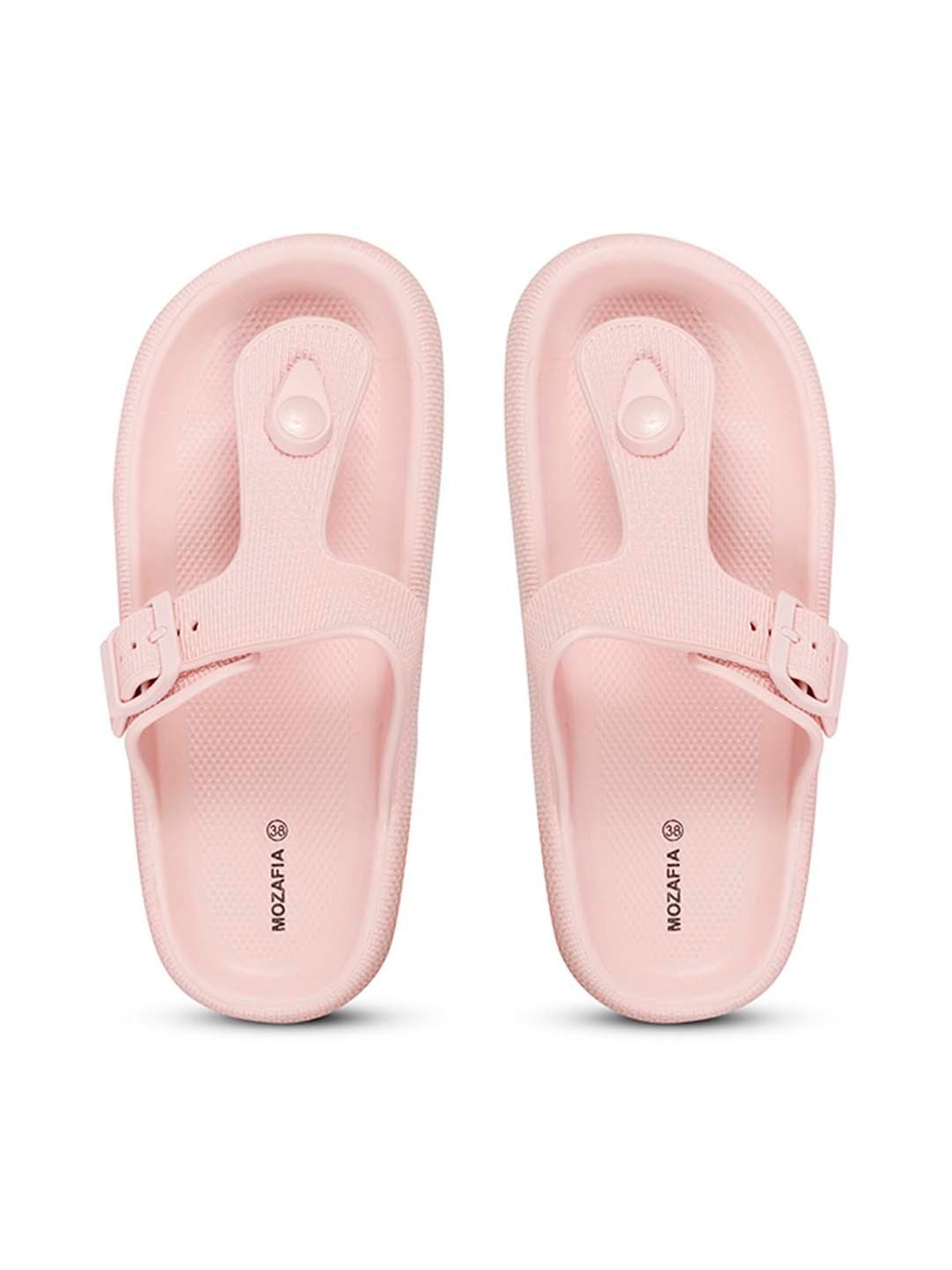 Mozafia Women's Nude Pink T-Strap Sandals