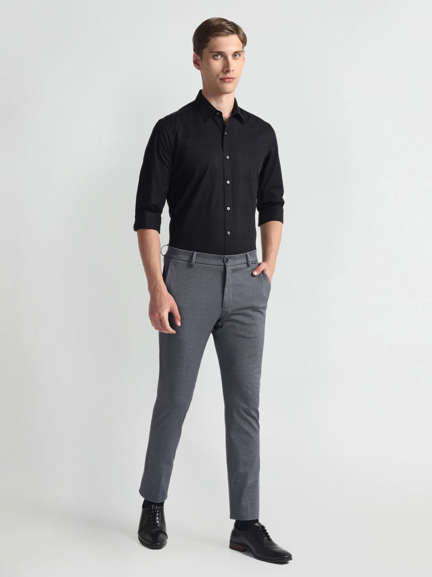 Arrow Newyork Black Cotton Slim Fit Checks Shirt