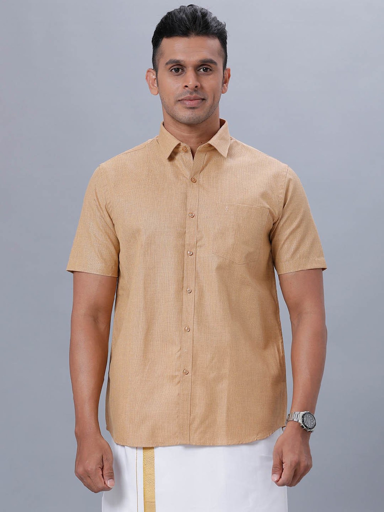 Ramraj Dark Mustard Cotton Regular Fit Shirt
