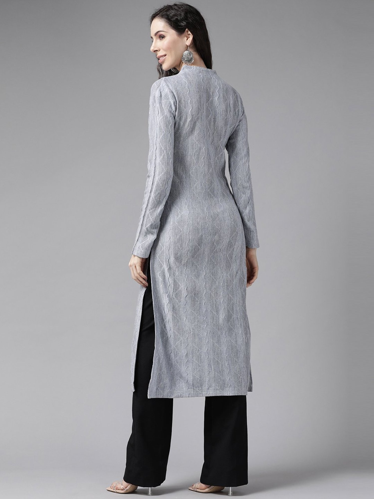 Cayman Grey Striped Straight Kurta