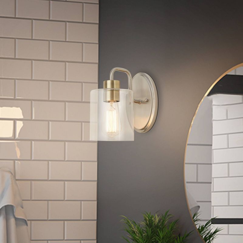 5.25" 1-Light Metal Bath Vanity Wall Sconce with Glass Shade Silver - Cresswell Lighting