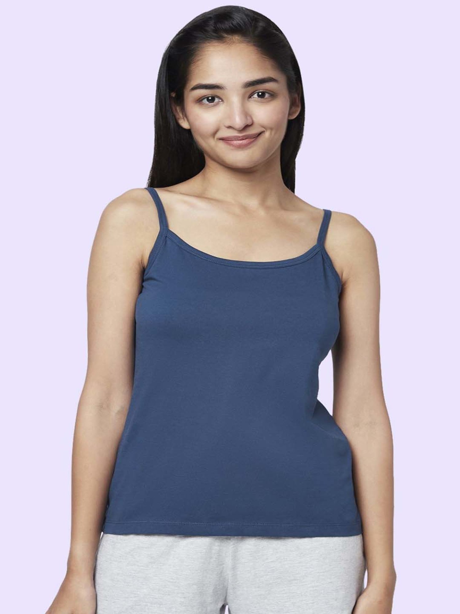 YU by Pantaloons Grey & Blue Cotton Camisoles - Pack Of 2