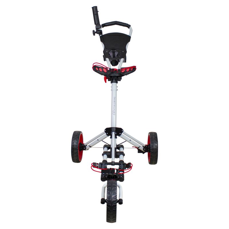 Northlight 48" White and Red Easy Folding 3 Wheel Golf Bag Push Cart