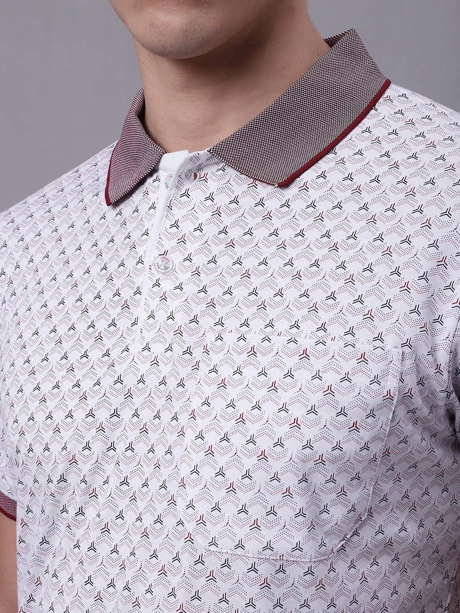 Venitian- Forbidden Clothing Wine & White Slim Fit Printed Polo T-Shirt