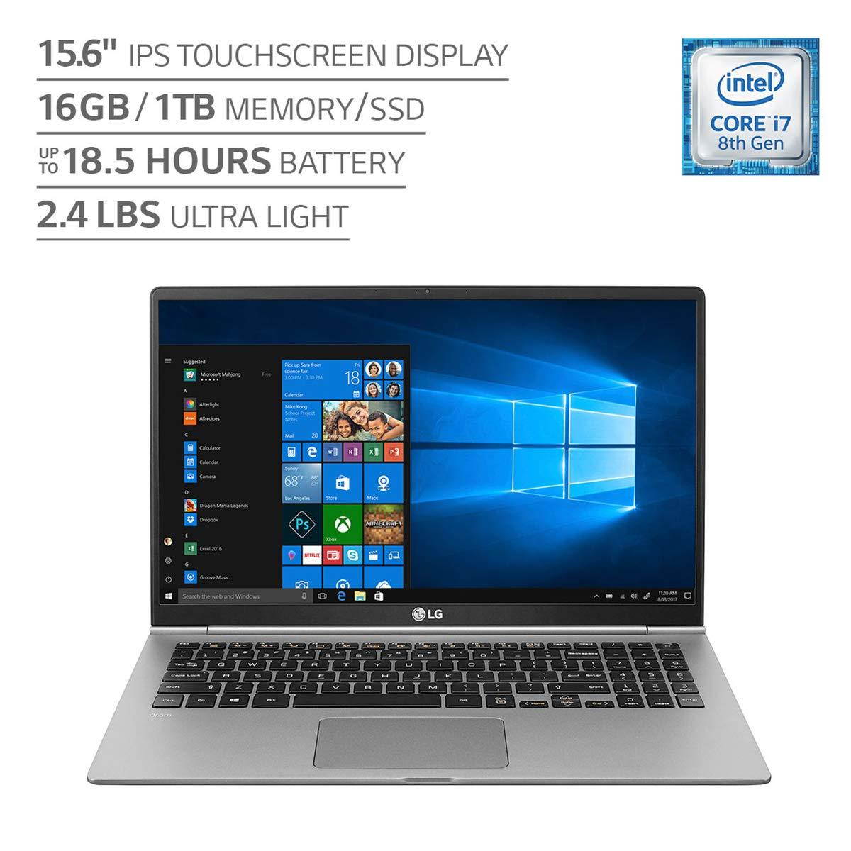 LG gram 15.6" IPS Full HD Touchscreen Notebook Computer, Intel Core i7-8565U 1.80GHz, 16GB RAM, 1TB SSD, Windows 10 Home, Dark Silver