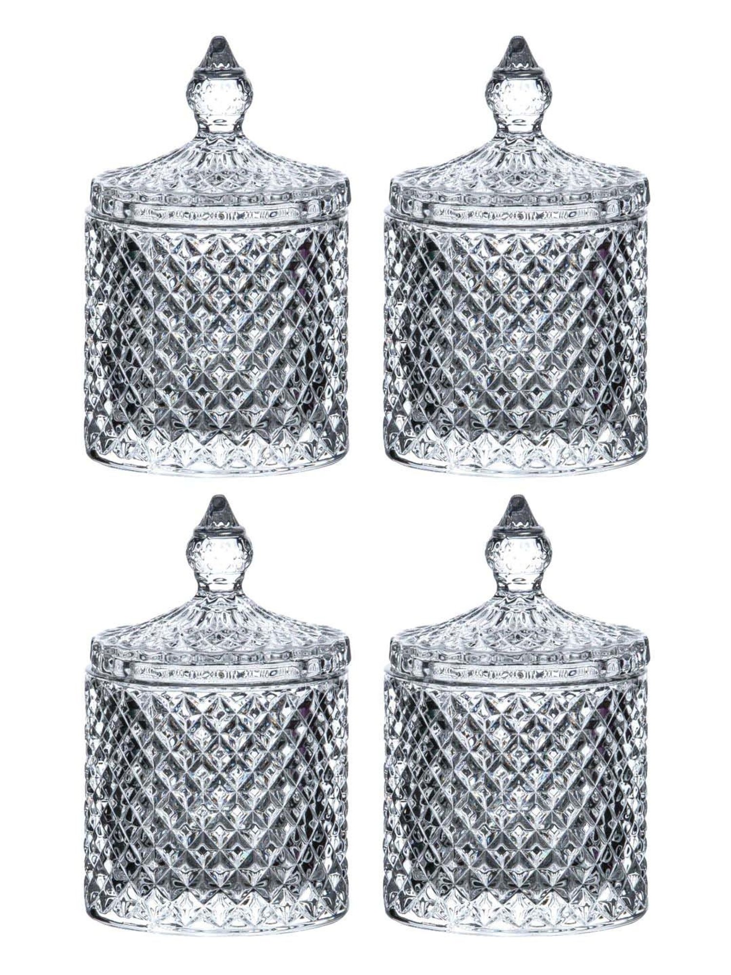 Goodhomes Transparent Glass Candy Jar with Lid (0.28 L) - Set of 4