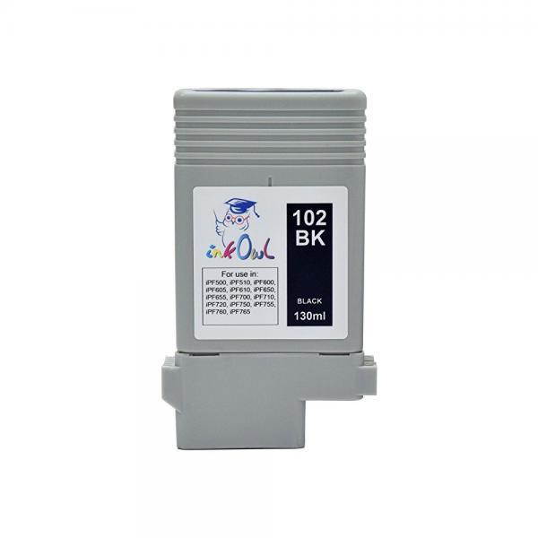 InkOwl Compatible Ink Cartridge Replacement for CANON PFI-102BK (130ml, Black) - iPF500 iPF510 iPF600 iPF605 iPF610 iPF650 iPF655 iPF700 iPF710 iPF720 iPF750 iPF755 iPF760 iPF765