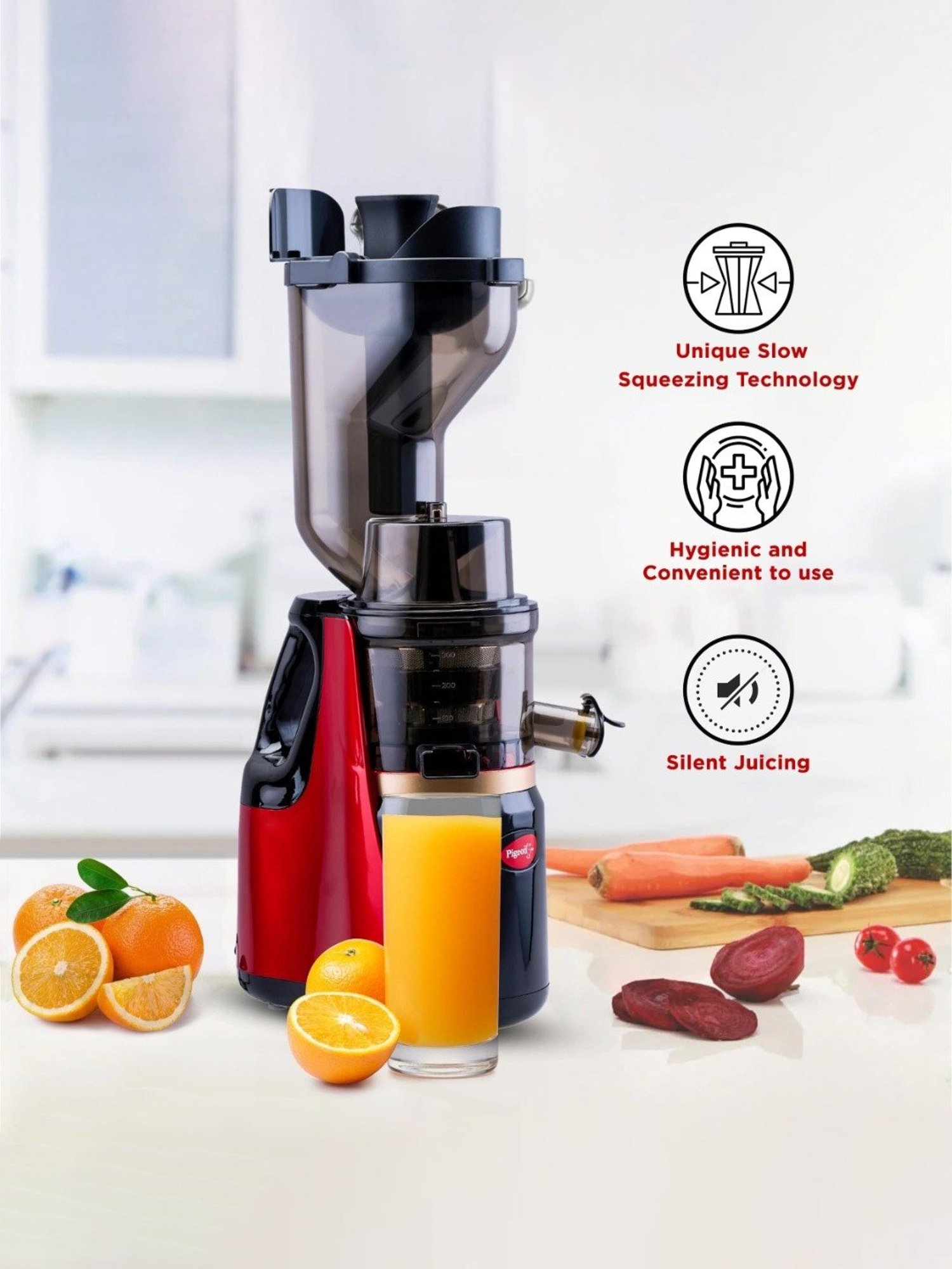 Pigeon Juicer 150W with Separate Juice & Pulp Cups (Red & Black)