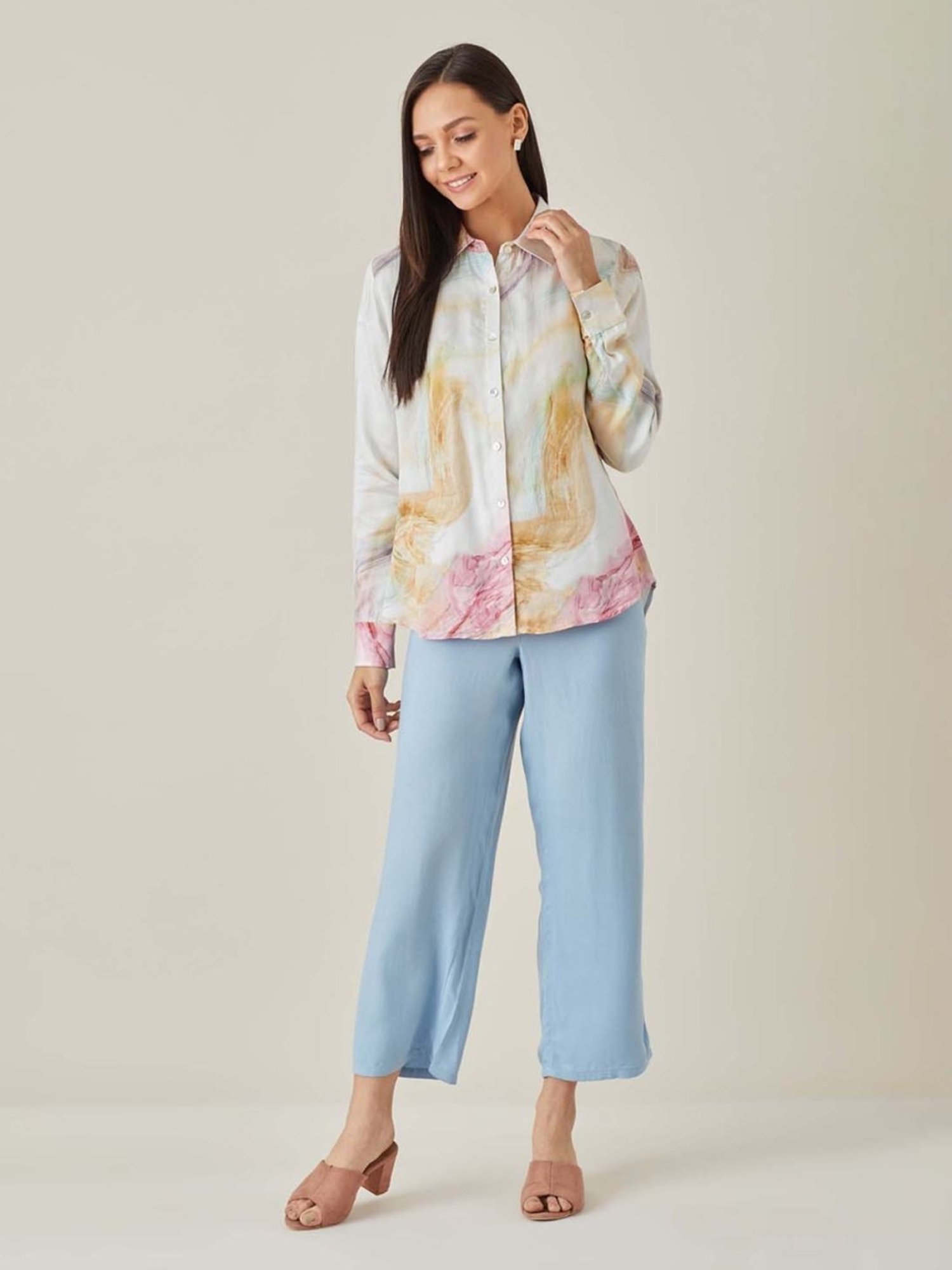 Qua Multi Watercolor Satin Shirt