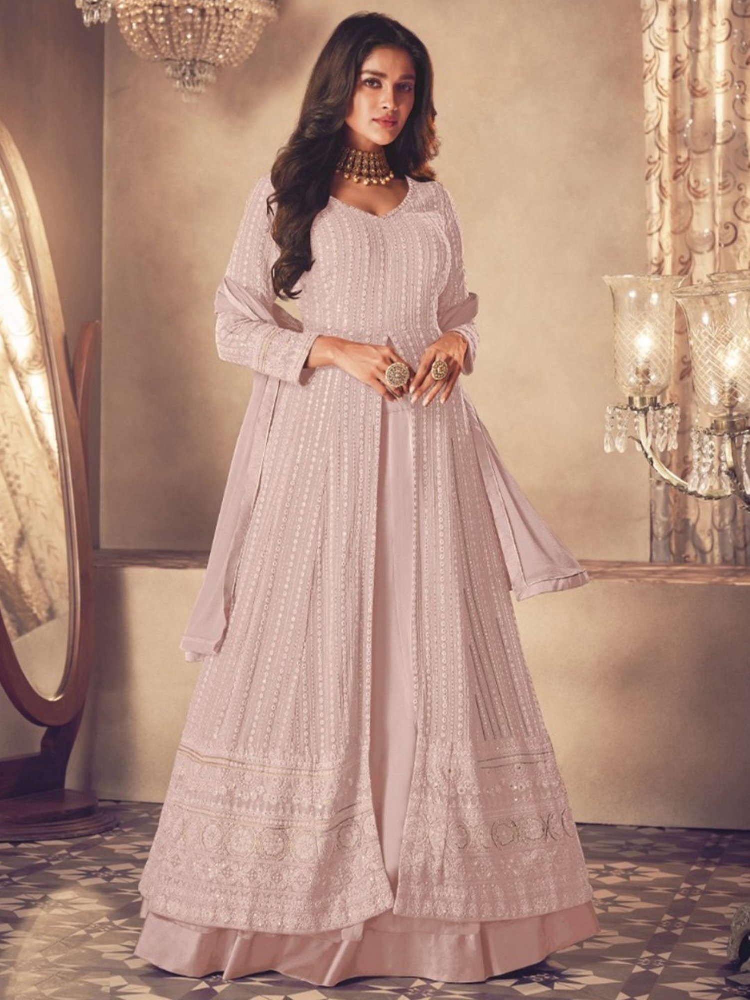 Odette Pink Embroidered Unstitched Dress Material