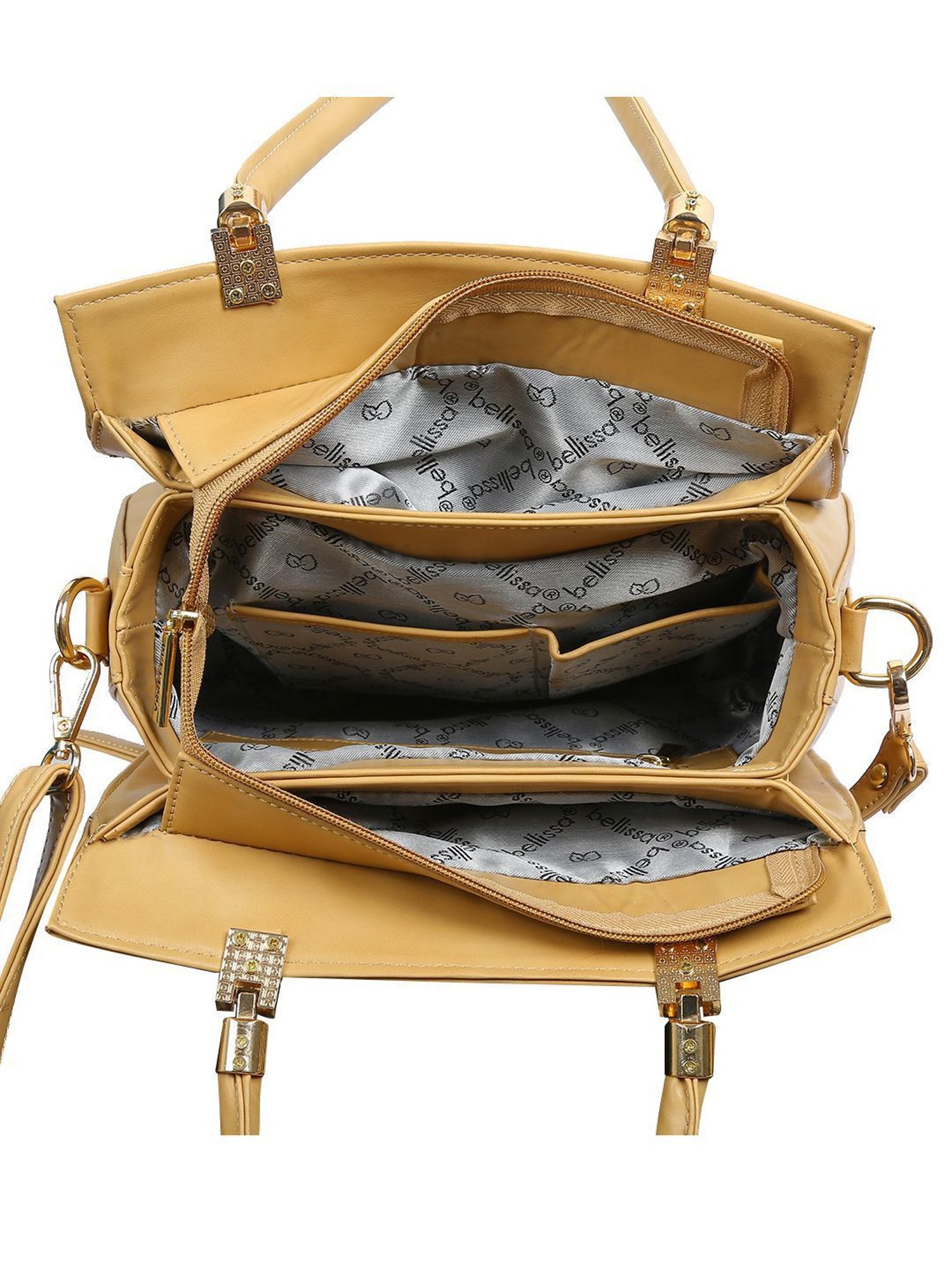 Bellissa Beige Solid Medium Premium Shoulder Handbag