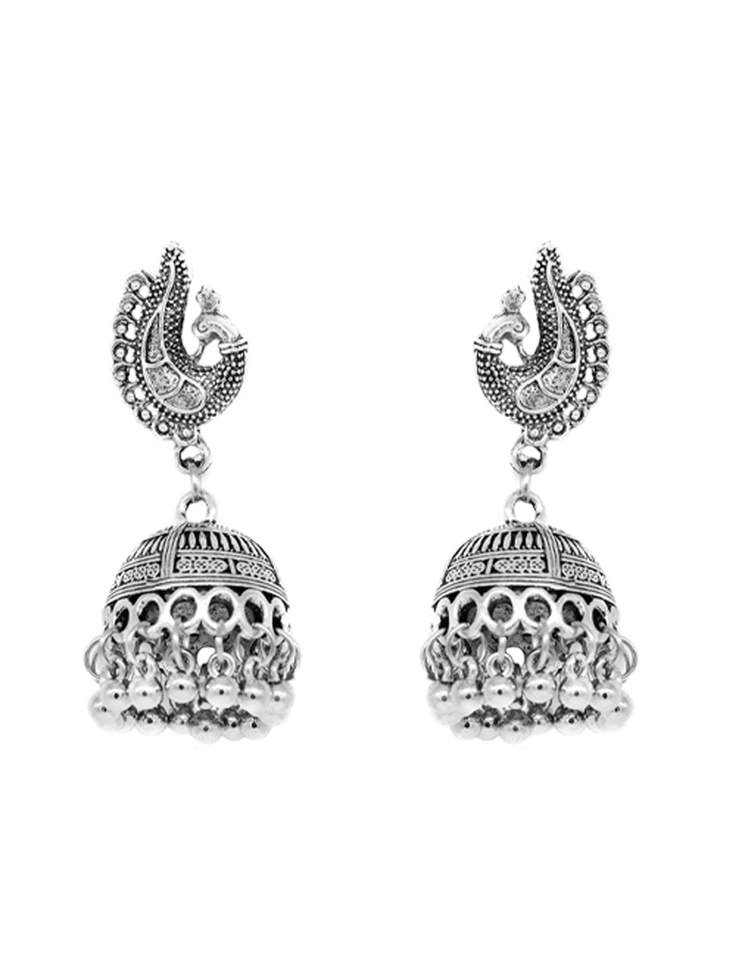 Teejh Ethnic Kaveesha Silver Oxidized Peacock Necklace Set for Women