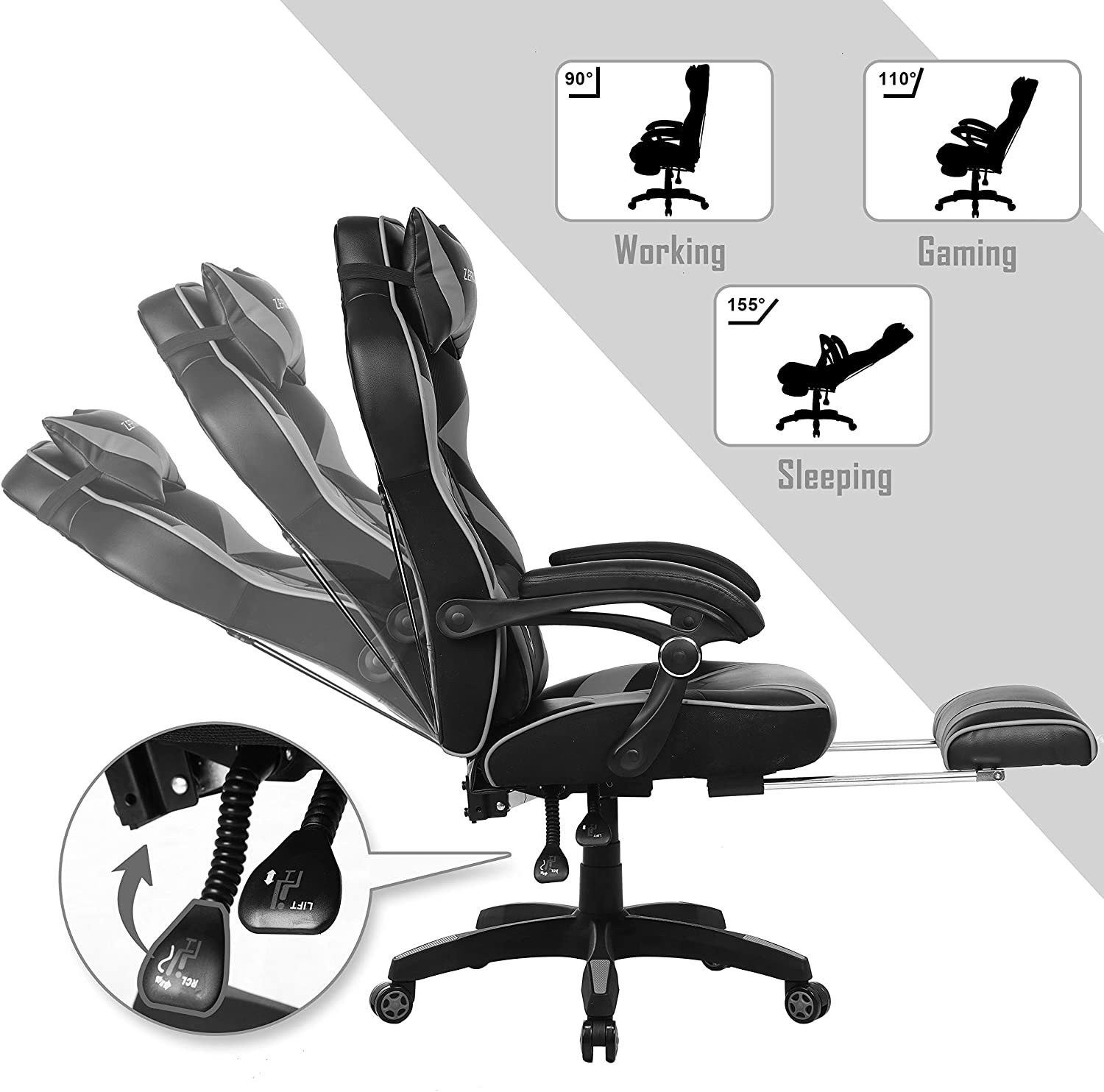 Gaming Chair, Racing Style Computer Desk Chair Padded Armrests Ergonomic Lumbar Support Adjustable Height