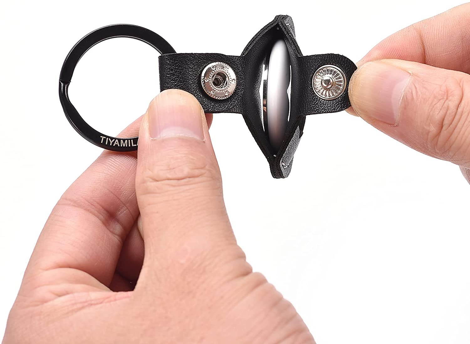 TIYAMILA 2 Pack Genuine Leather Case for AirTag Finder, Carabiner Leather Key Ring for AirTag Finder (Black/White)