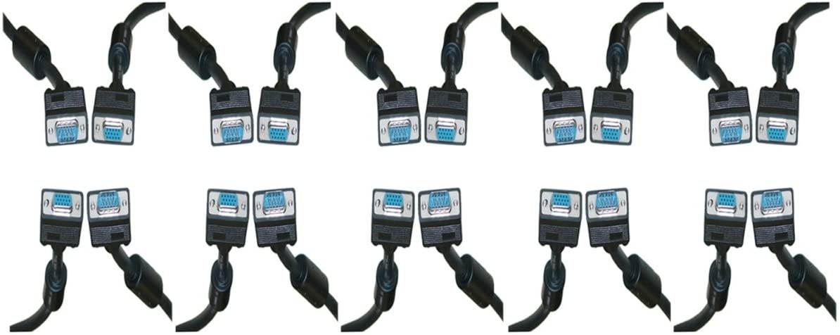 SVGA Extension Cable with Ferrites Black HD15 Male to HD15 Female Coaxial Construction Double Shielded 3 foot - 10 Pack