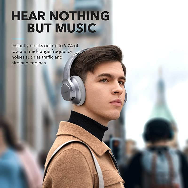 Anker  Life Q20 Hybrid Active Noise Cancelling Headphones Wireless Over Ear Bluetooth Headphones with 40H Playtime HiRes Audio Deep Bass Memory Foam Ear Cups and Headband for TravelWork