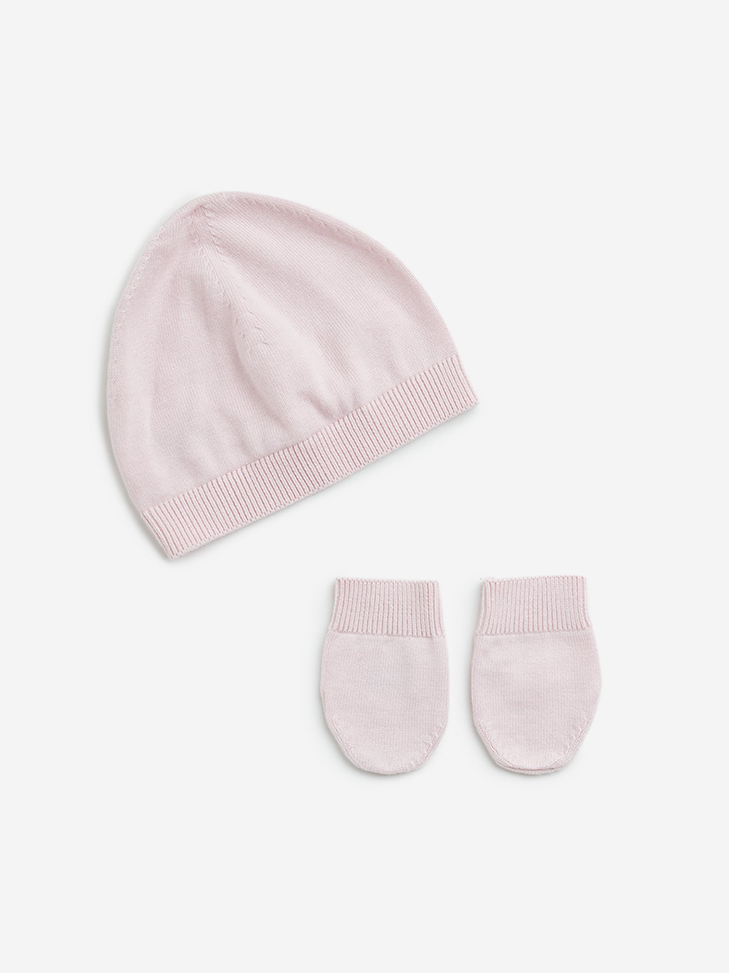 HOP Baby by Westside Pink Cotton Cap with Mittens Set