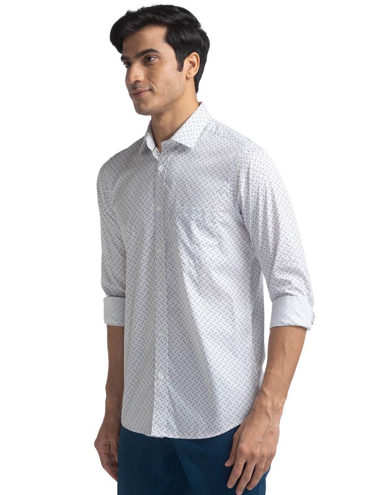 ColorPlus Grey Pure Cotton Tailored Fit Printed Shirt