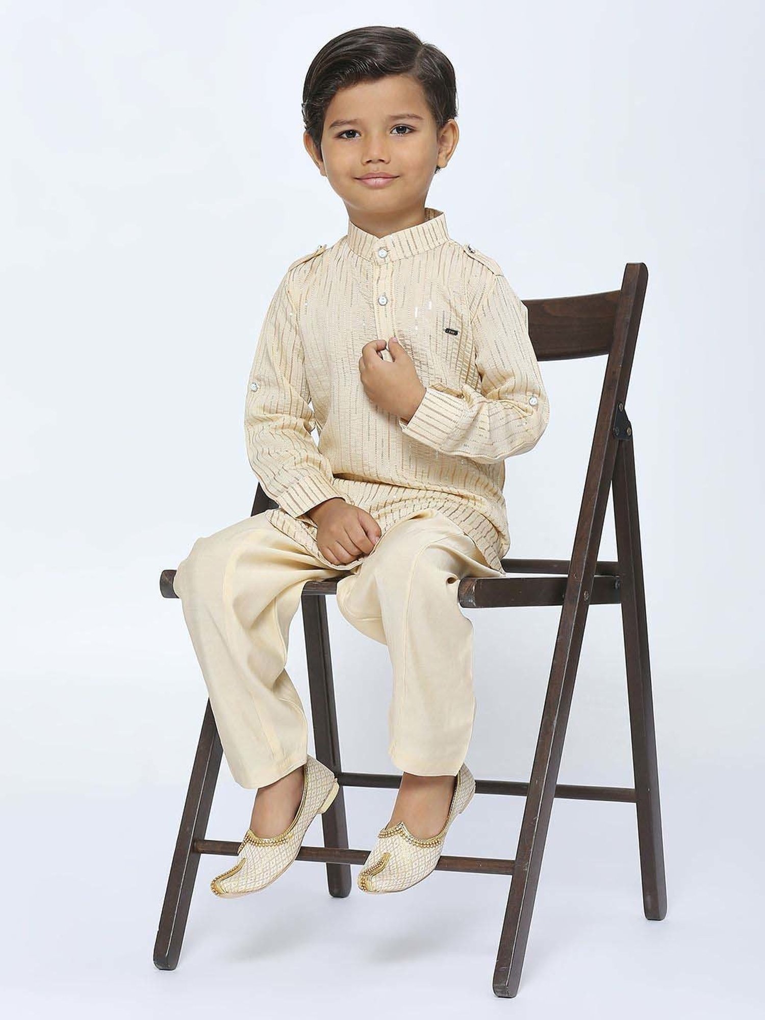 Kids Island Boys Tan Sequence Full Sleeves Kurta Set
