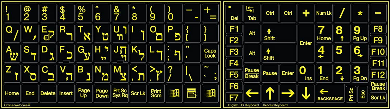 Hebrew Greek English US Keyboard Sticker Black