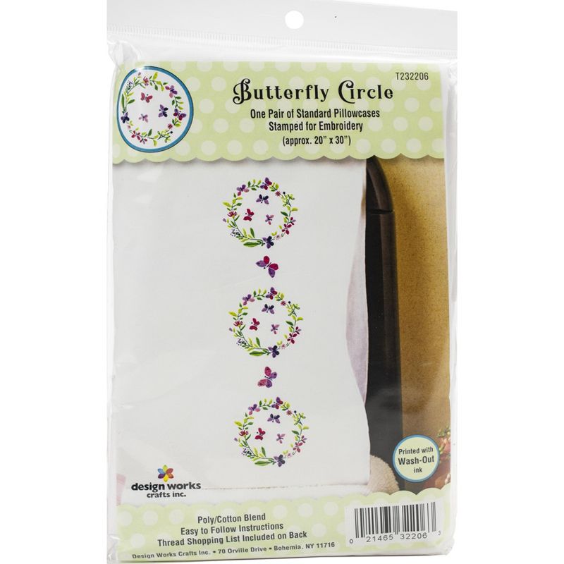 Tobin Stamped For Embroidery Pillowcase Pair 20"X30"-Butterfly Circle