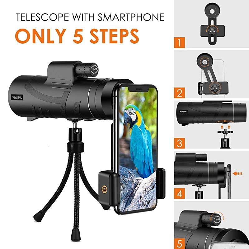 Telescope 12X50 High Power HD for Bird Watching with Tripod IPX7 Waterproof Made by Hyper FMC BAK4 Prism EcoFriendly Materials