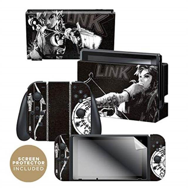 controller gear officially licensed nintendo switch skin & screen protector set  the legend of zelda: breath of the wild  "link half tone"  nintendo switch