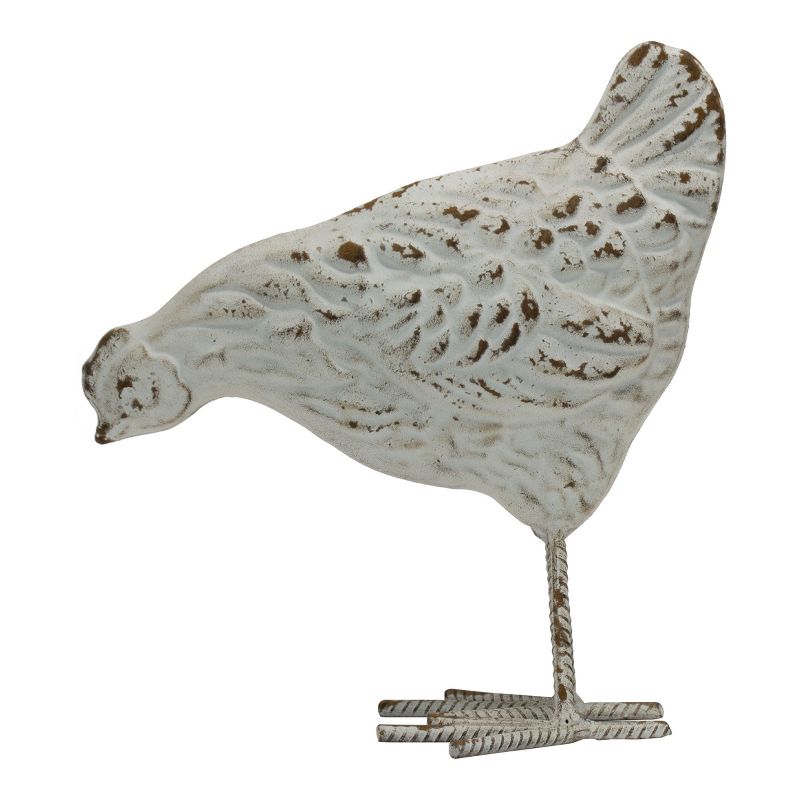 Rustic Antique White Metal Hen Figurine - Foreside Home & Garden