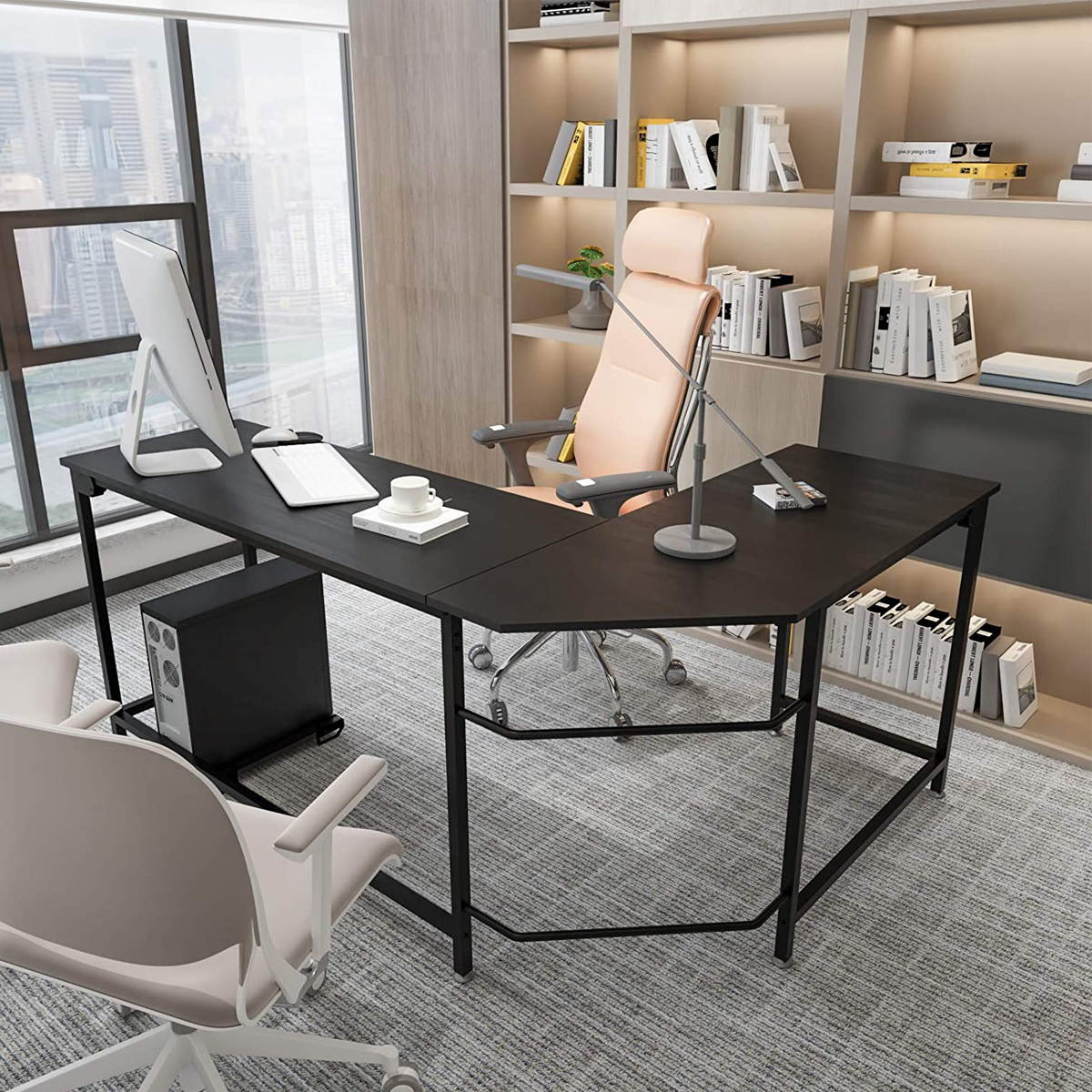 HILINSTON L-Shaped Desk 66 Inch, Industrial Sturdy Corner Computer Desk with Host Board, Gaming Laptop Table PC Study Desk Workstation, Easy to Assemble, Desk for Home Office Bedroom, Black, GT07