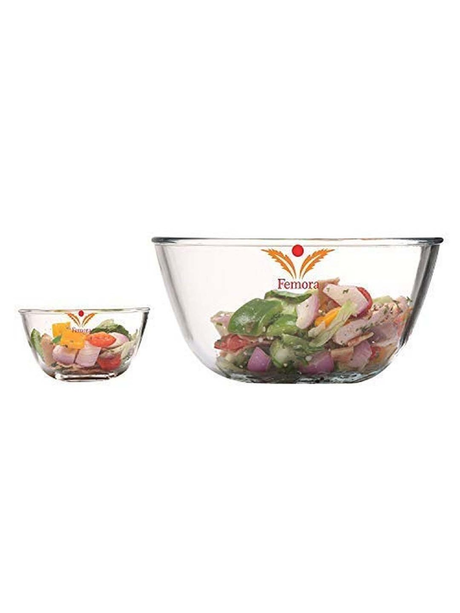 Femora Transparent Glass Mixing Bowls (400 ml, 1050 ml) - Set of 2