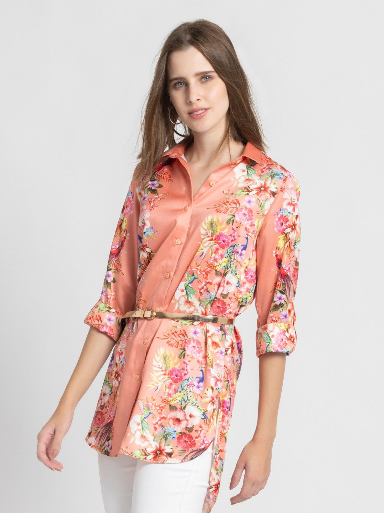 SHAYE Coral Floral Print Top