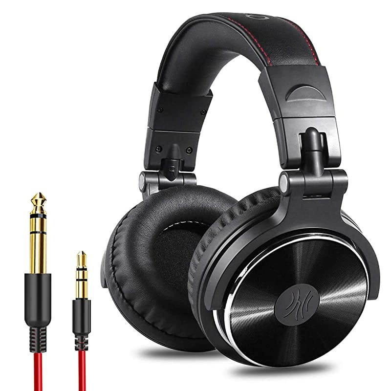 Wired Over Ear Headphones Studio Monitor Mixing DJ Stereo Headsets with 50mm Neodymium Drivers and 14 to 35mm Audio Jack for AMP Computer Recording Phone Piano Guitar Laptop Black
