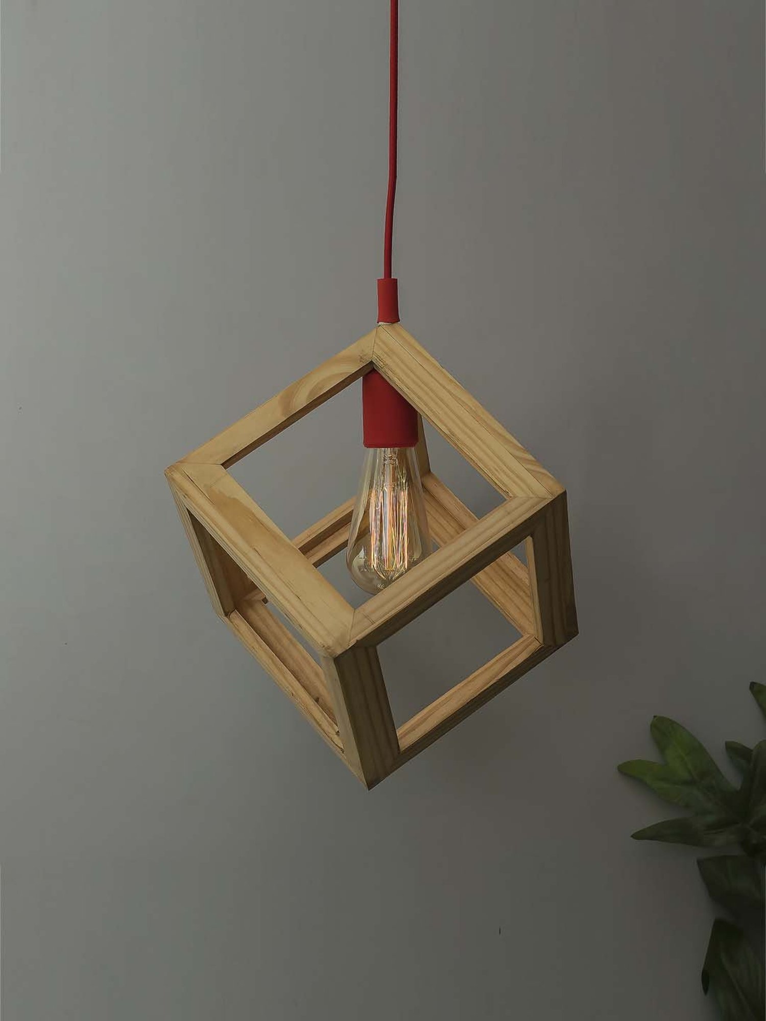 Homesake Beige Hanging Cube Lamp with Red Silicone Socket Holder - Set of 1 (Bulb not included)