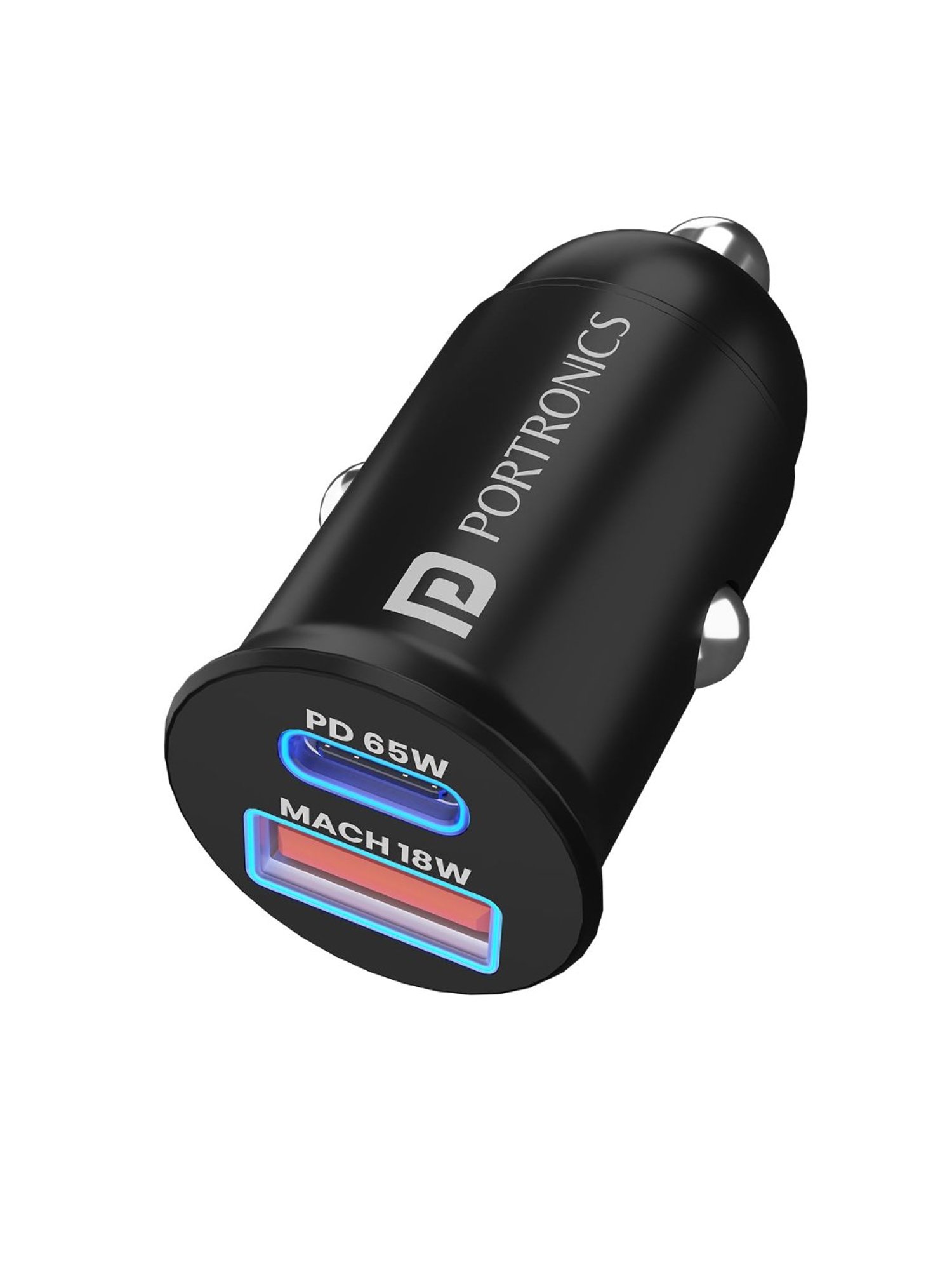 Portronics Car Power 65 Car Charger 65W with Dual Output with 2M Type-C PD Cable (Black)