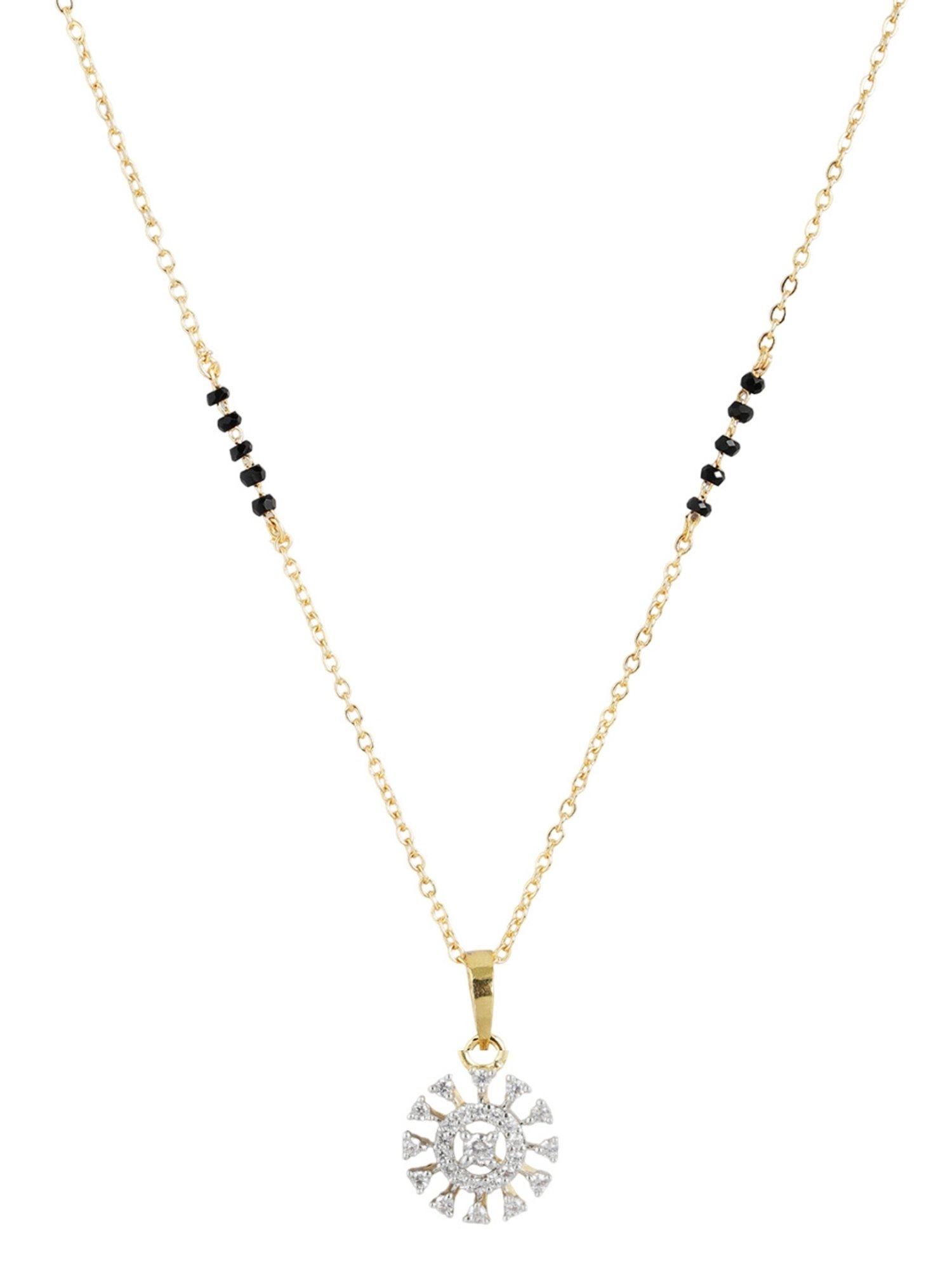 Abdesigns Gold-Plated American Diamond & Black Beaded Mangalsutra