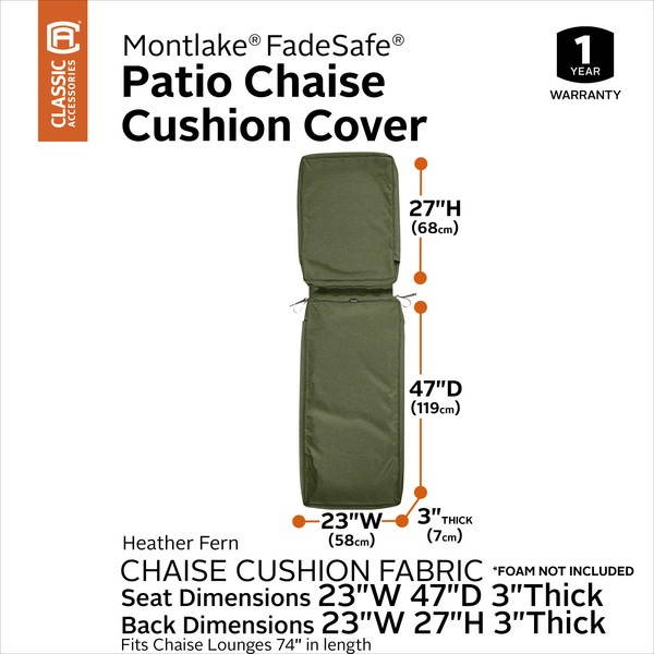 Classic Accessories 60-440-011101-RT Montlake Fadesafe Chaise Lounge Cushion Slip Cover, Heather Fern - 74 x 23 x 3 in.