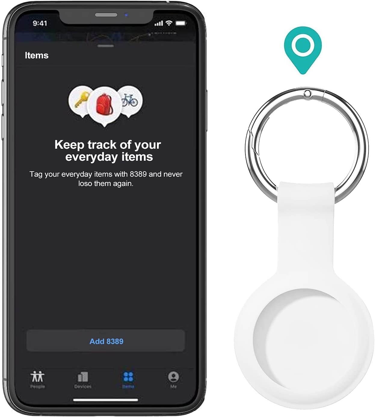 Portable Protector Case Cover for AirTags, Soft Silicone Anti-Scratch Protective Skin Case, with AirTag Key Chain, AirTags Holders, Anti-Lost, Scratch-Resistant & Washable (White)