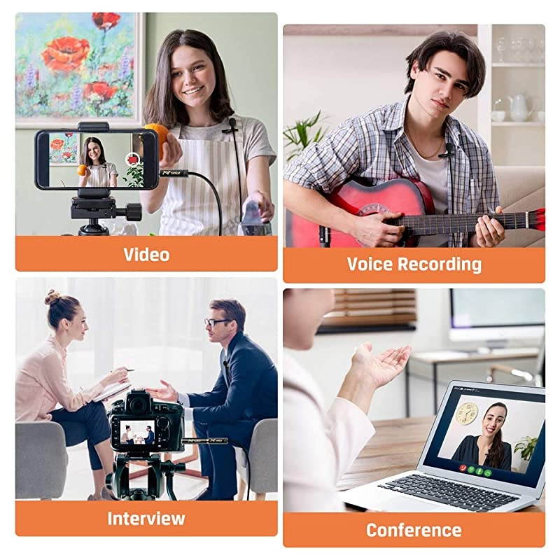 16 Feet Single Head Lavalier Lapel Microphone Omnidirectional Condenser Mic for iPhone Android Windows Smartphones YouTube Interview Studio Video Recording Noise Cancelling Mic