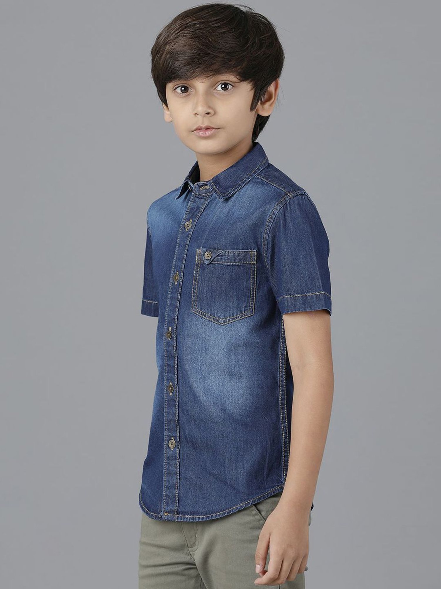 Under Fourteen Only Kids Navy Cotton Regular Fit Shirt