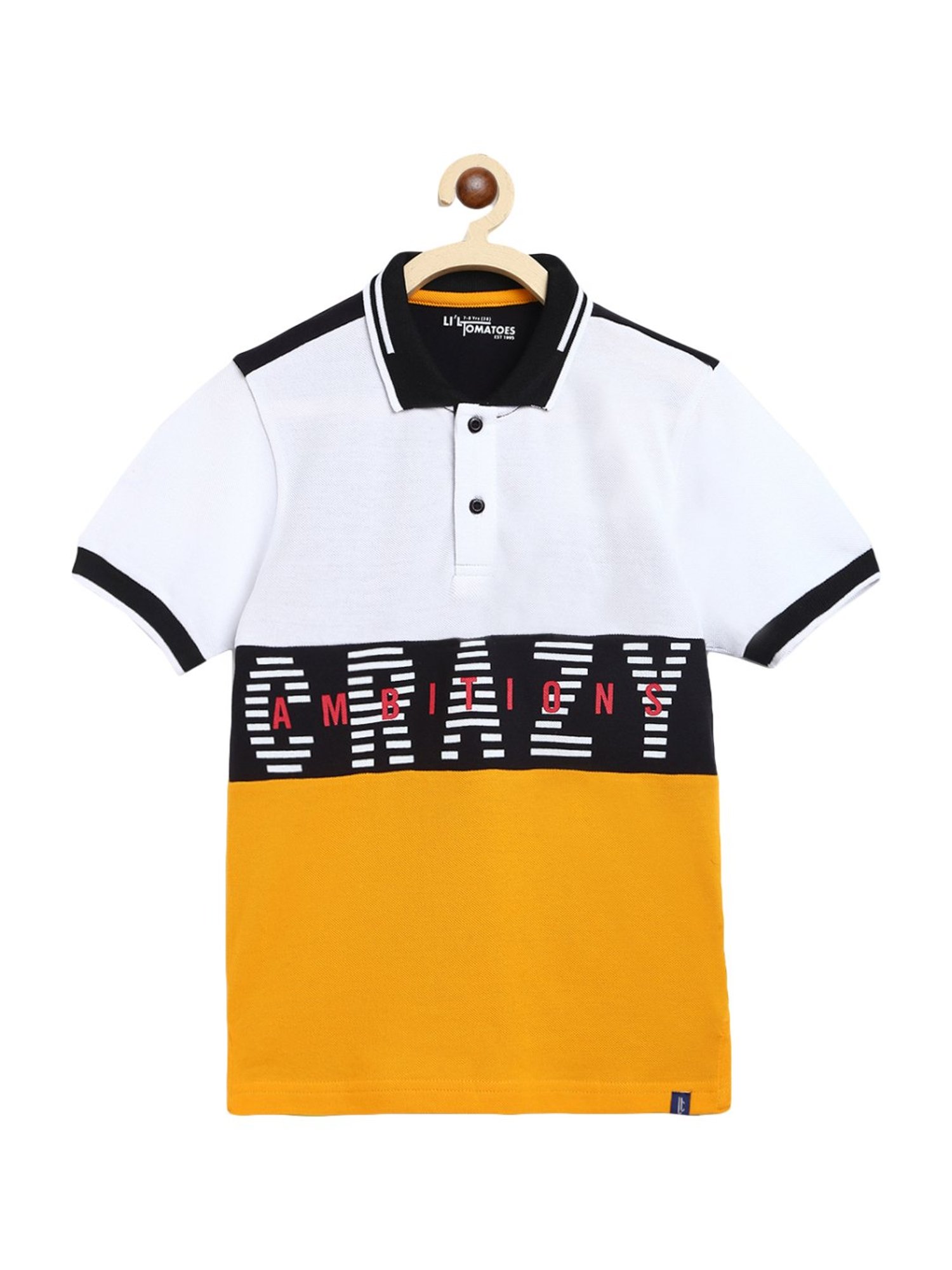 Li'l Tomatoes Kids White & Mustard Printed T-Shirt