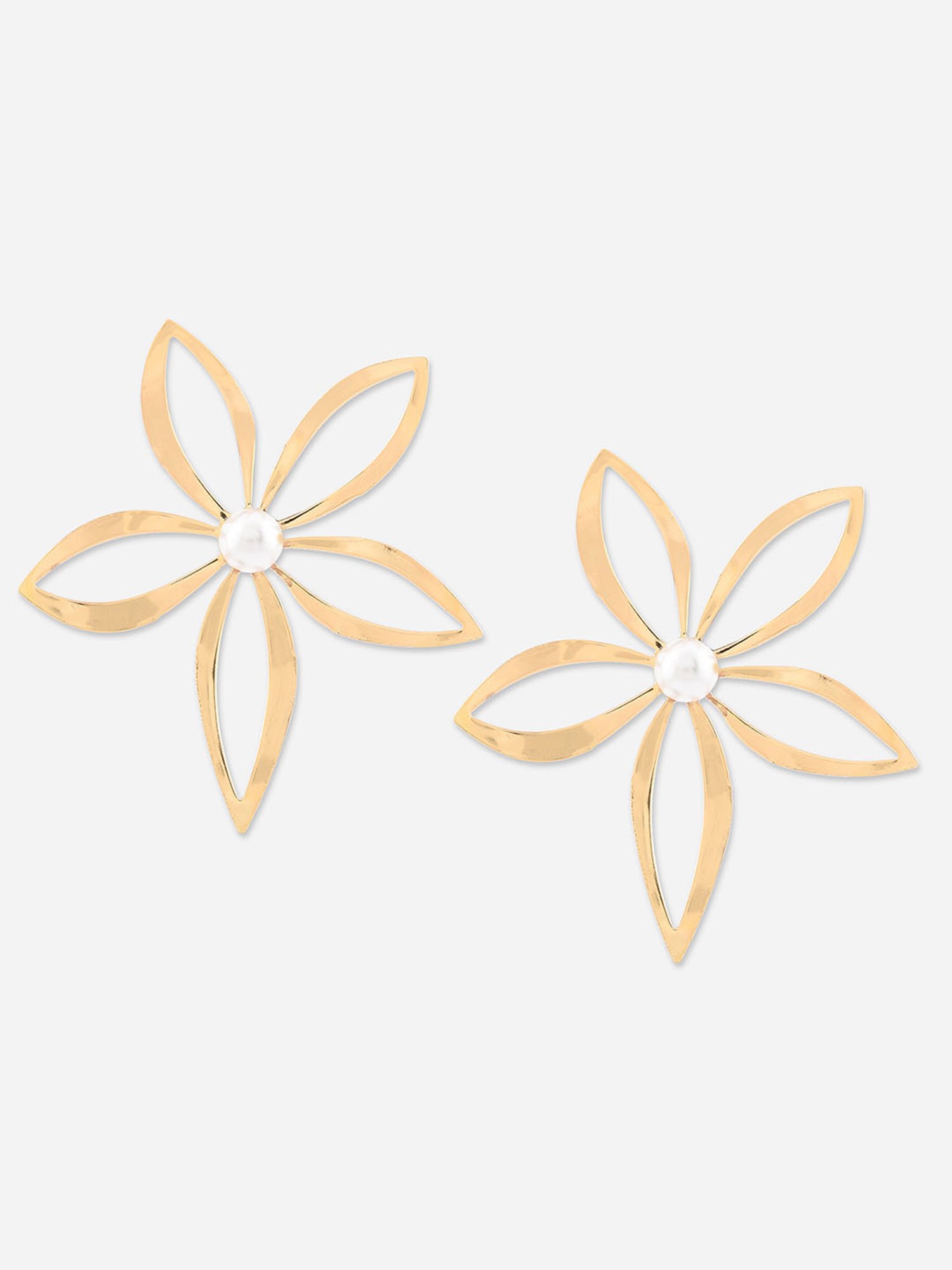 ToniQ Pearl Gold-Plated Floral Stud Earrings for Women