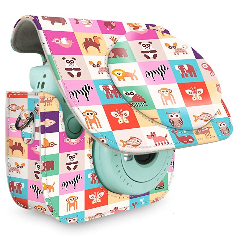 Protective Case Bag Purse Compatible with Mini 9 Mini 8 Mini 8+ Camera, Green Blue Flower