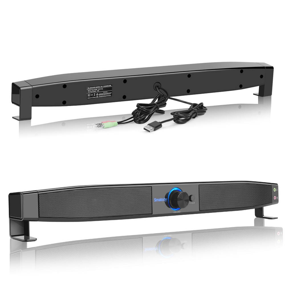 Smalody Soundbar USB Powered Speakers Home Theater 5W Stereo Subwoofer w/ Microphone Headphone Jack Support LINE IN Music Play for TV Desktop Computer