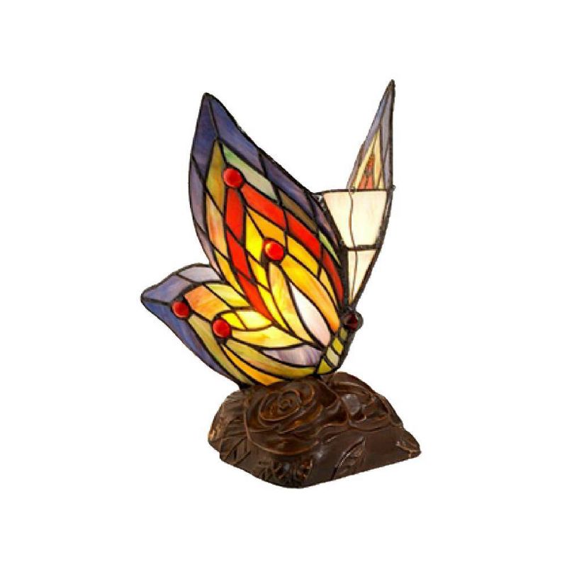 5" x 5" x 10" Tiffany Style Butterfly Accent Lamp Yellow/Blue/Red - Warehouse of Tiffany