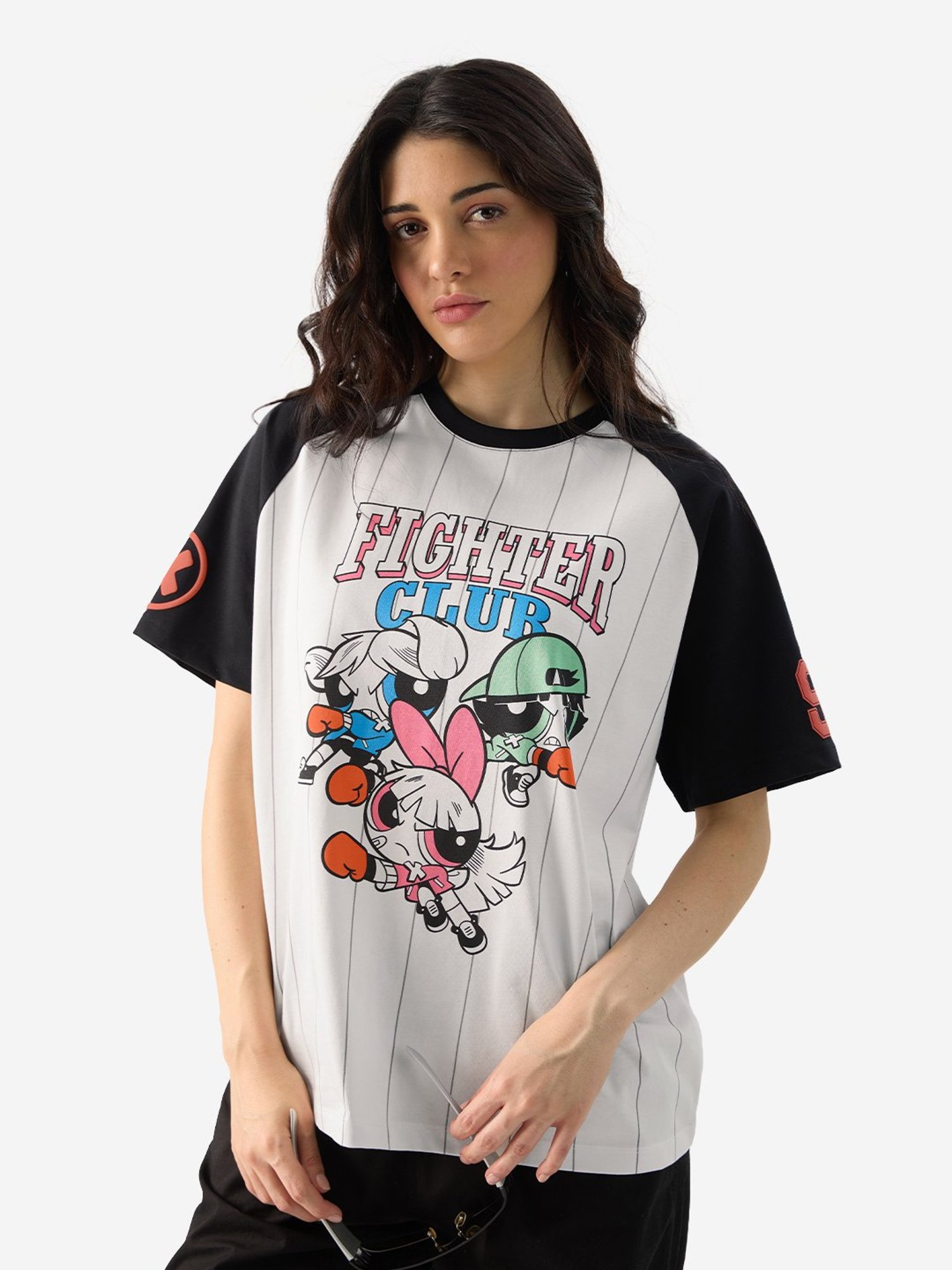 The Souled Store White & Black Cotton Graphic Print Oversized T-Shirt