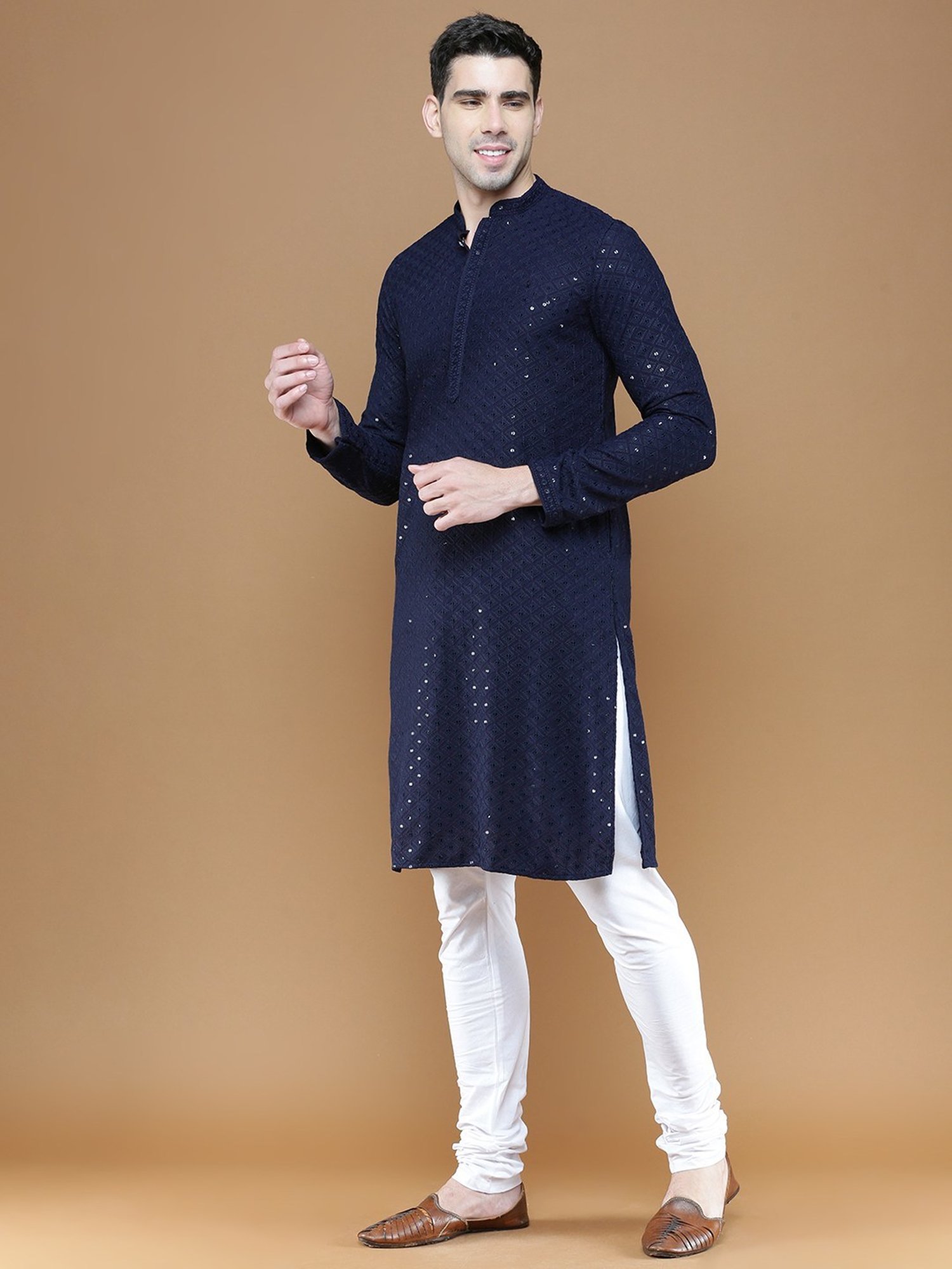 Sanwara Deep Blue Cotton Regular Fit Embellished Kurta Bottom Set