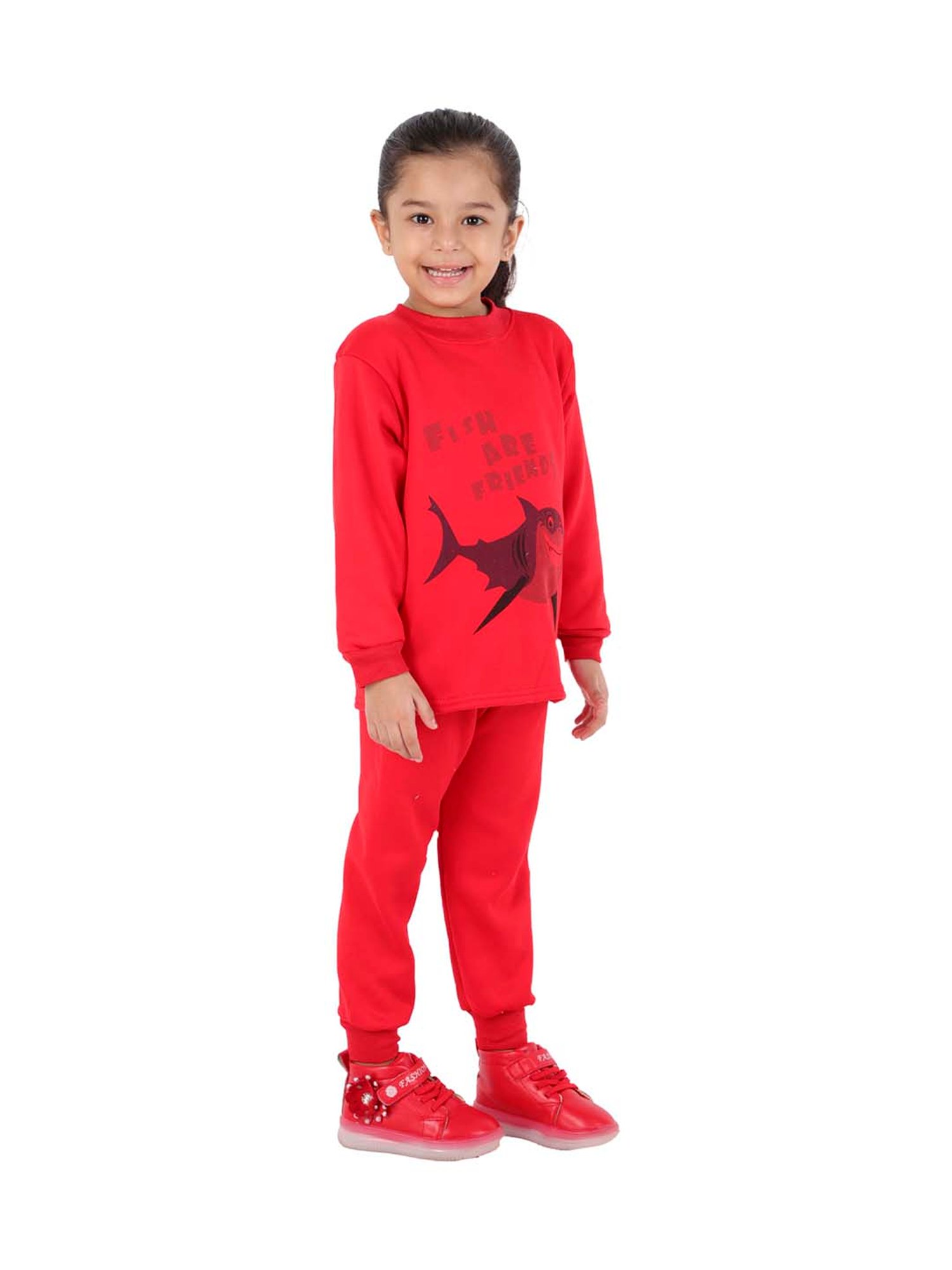Ahhaaaa Kids Red Printed Sweatshirt with Joggers