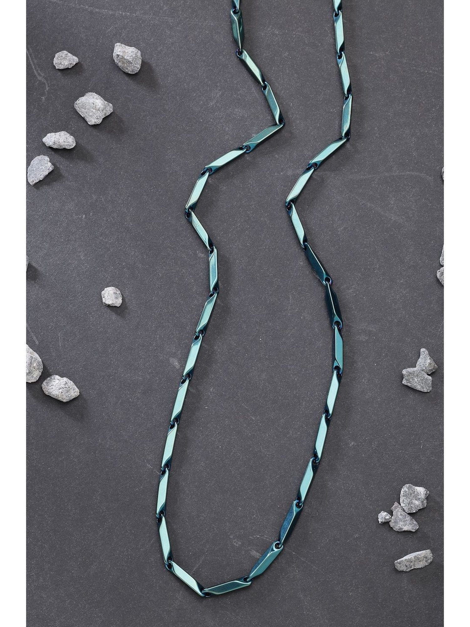 NVR Men Green Rhodium-Plated Stainless Steel Chain