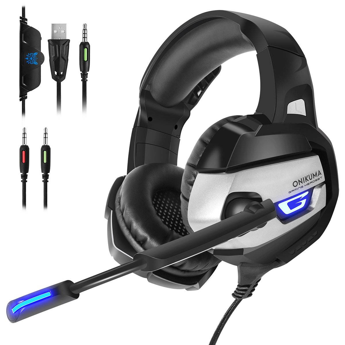 ONIKUMA K5 Black Gaming Headset for PS4, Xbox One  & PC with Crystal Clear Sound, 3.5mm Stereo, Omnidirectional mic. Memory foam ear padding for maximum comfort. Wired Gaming Headset.